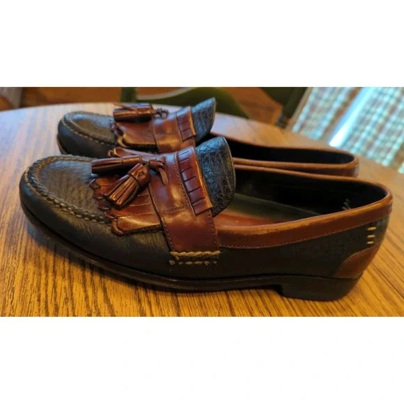 H.S. Trask Brown / Black Men's US 8M Brazil Leather Kiltie Tassel Loafers Shoes
